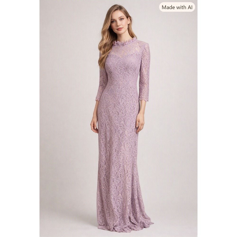 JJ's House Maxi Dress Wisteria Purple Floral Lace V-Back Formal Wedding NWT 14